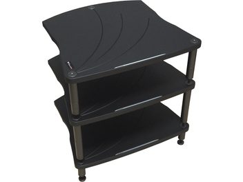 Έπιπλο Hi-Fi Bassocontinuo Lyra 2.1, 3 ορθογώνια ράφια από ματ μαύρο μέταλλο, 4 κυλινδρικά πόδια, μινιμαλιστικός σχεδιασμός