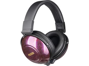 Casque circum-aural Fostex TH-900 Mk2, coque fermée laquée violet brillant moucheté avec logo doré, arceau rembourré et coussinets en similicuir noir, vue trois-quarts
