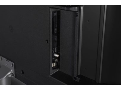 TV-50W83AEG Panasonic, vue arrière, connecteurs HDMI, USB, antenne, surface noire, vis, panneau latéral, angle droit