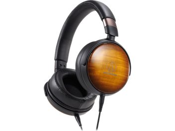 Casque audio Audio Technica ATH-WP900 fermé, circum-aural, finition bois, arceau et coussinets noirs, vue de profil gauche