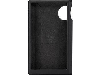 Astell&Kern etui til KANN ULTRA i sort læder med cirkulær udskæring på forsiden, set forfra