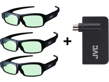 3D-aktiivprillide komplekt JVC PK-AG3GA, 3 musta matipinda raami, infrapunasaatjaga, valgel taustal