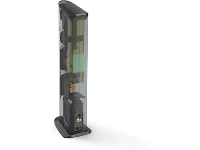 Ηχείο δαπέδου GoldenEar Triton Two+ σε πλάγια όψη, με εμφανή μεγάφωνα και μαύρη βάση