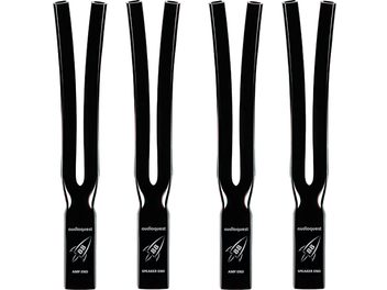 Accessoire pour câble Chaussette rocket 88 noir, lot de 4, vue de face, forme en Y, texte blanc "AMP END" et "SPEAKER END"