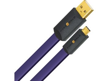 Wireworld Ultraviolet 8 USB 2.0 A Micro B 2m, purple cable, gold-plated USB A and Micro B connectors, front view