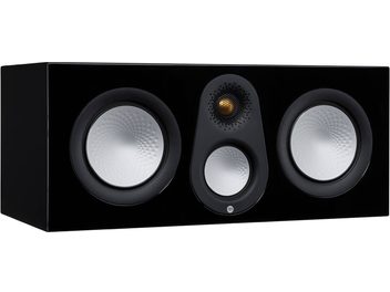 Monitor Audio Silver C250 7G keskikõlar, mustlakitud, eestvaade, 3 ümmargust kõlarit, millest 1 keskel on võrgumustriga