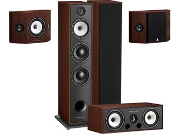 Pack d'enceintes colonnes noyer avec 2 colonnes BR08, 1 enceinte centrale BRC2 et 2 enceintes surround BRS1, finition bois et noir