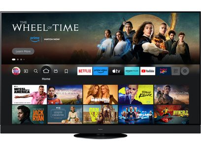 Téléviseur haute définition Panasonic TV-65Z90AEG, écran affichant des vignettes de services de streaming et de séries