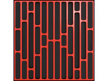 Diffuseur acoustique Artnovion Logan W rouge, motif géométrique rectangulaire vertical noir sur fond rouge, vue de face
