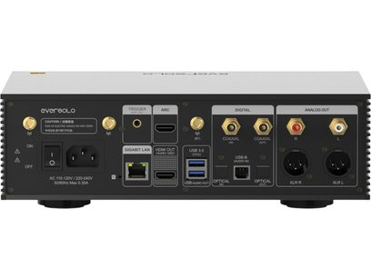 Netværkslydafspiller EverSolo DMP-A6 Master Edition Gen 2 sort set bagfra med HDMI-, USB-, koaksiale, optiske og XLR-stik