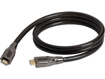 Câble HDMI Real Cable HD-E2 15m, noir, connecteurs métalliques, vue enroulée, deux extrémités visibles, surface lisse
