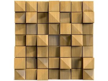 Diffuseur acoustique mural Artnovion ALPS W en bois naturel composé de 36 parallélépipèdes rectangles de différentes profondeurs
