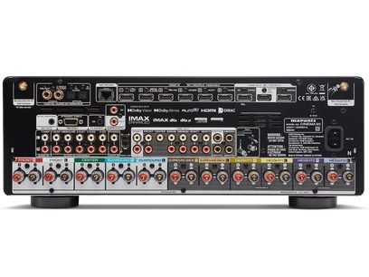 Ampli home-cinéma Marantz Cinema 50 noir, face arrière, connectique audio/vidéo, prises enceintes, ports HDMI, vue rapprochée