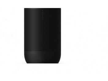 Enceinte Sonos Move 2 noir, vue de face, grille noire sur la majeure partie de la face avant, logo Sonos en bas