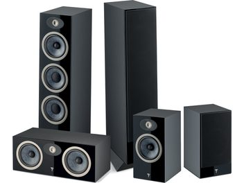 Πακέτο μαύρων ηχείων-κολώνων Focal Theva N°3, 5 ηχεία διαφορετικών μεγεθών, στρογγυλά ηχεία, αφαιρούμενες γρίλιες