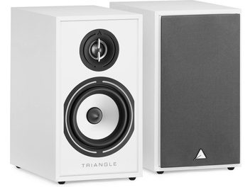 Diffusori da scaffale Triangle Borea BR02 bianchi, frontale bianco, tweeter e altoparlante neri, pannelli grigio scuro