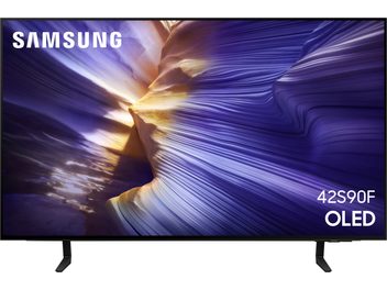 Téléviseur Samsung 42S90F OLED, cadre fin noir mat et deux pieds noirs métalliques, vue de face