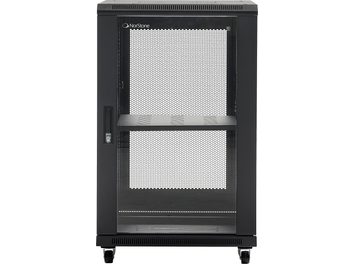 Norstone Pro Rack 18U sort it-skab med perforeret sekskantet frontdør, indvendig hylde og synlige hjul