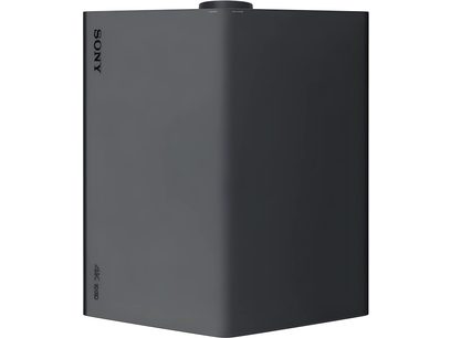 Sony BRAVIA Projector 8 (VPL-XW6100ES) noir, vue de côté, surface lisse, logo Sony vertical, coin arrondi, finition mate