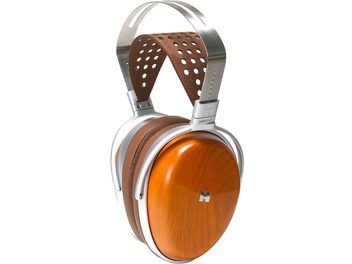 Casque audio Hifiman Audivina en bois clair et métal argenté, vu de profil gauche, oreillette en bois veiné