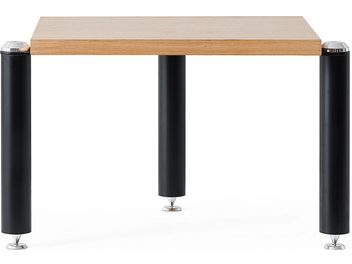 Ripiano aggiuntivo Copenhagen 3 nero / rovere con piano rettangolare in legno chiaro, 4 gambe cilindriche nere e terminali metallici