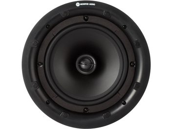Enceinte encastrable Monitor Audio Pro-80, vue de face, grille noire circulaire avec logo blanc, tweeter central