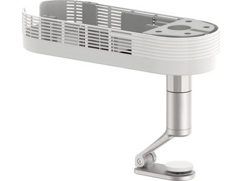 Stöd för XGIMI takfäste för Horizon-serien GEN 2 i ljusgrå metall, med ventilerad rektangulär platta och artikulerad cylindrisk arm, sidosyn i perspektiv