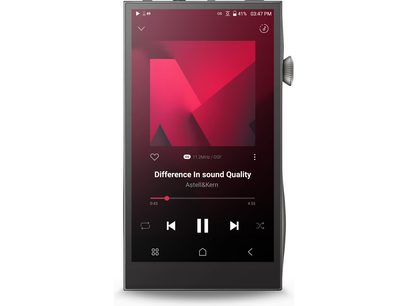 Screen of an Astell&Kern SE300 titanium audiophile music player showing the playback interface with controls
