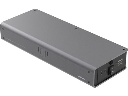 Audioquest Niagara 1200, γωνιακή όψη, ορθογώνια γκρι θήκη, διακόπτης και ορατές υποδοχές στο μπροστινό πάνελ