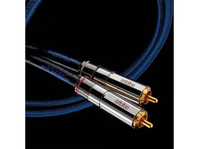 Analogais audio kabelis RCA Reference Blue RCA 1,5m, zelta metāla savienotāji, zils apvalks, tuvplāna skats