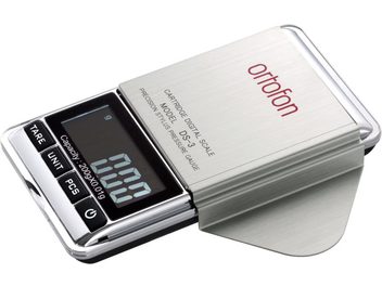 Balance de précision digitale Ortofon DS-3 en métal argenté, écran LCD affichant 111.0, 3 boutons sur le côté droit