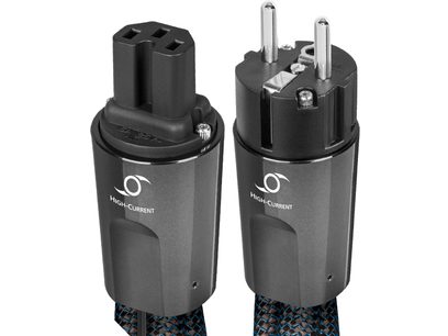 To sorte, ottekantede High-Current-stikkontakter med metalstik, set forfra