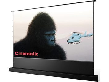 Écran ultra courte focale ALR-F220C AWOL Vision avec gorille en image de synthèse et hélicoptère miniature volant devant