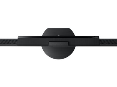 Téléviseur haute définition Panasonic TV-65Z95AEG, vue de dessus, écran noir rectangulaire, support circulaire noir