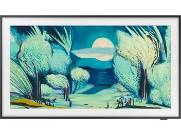 Samsung TQ43LS03FAU 2025 high-definition TV in art mode with black frame displaying a nighttime landscape