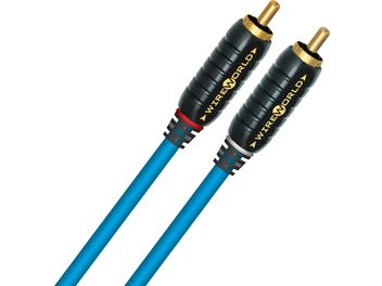 Wireworld Stream sinised RCA-audionöörid kuldse viimistlusega RCA-ühendustega, must ümbris, pikkus 1 meeter, vaade ülalt