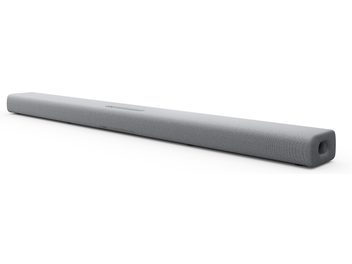 Ηχοβάρα Yamaha SR-X40A ανοιχτό γκρι, επιμήκες ορθογώνιο σχήμα, υφασμάτινη επένδυση, μερικό κοντινό πλάνο