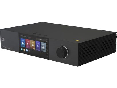 Lecteur audio réseau EverSolo DMP-A8 noir, vue de face, écran couleur, molette et boutons de contrôle en façade