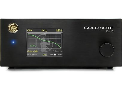 Préampli phono Gold Note PH-10 noir avec affichage graphique, bouton rotatif, connecteurs RCA et port USB en façade