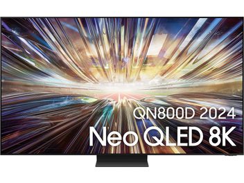 Téléviseur Samsung QN800D 2024 Neo QLED 8K, écran plat rectangulaire, vue de face, image abstraite colorée et lumineuse