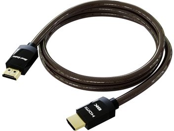 Real Cable HD-E48 2.1 HDMI cable with gold-plated connectors, brown braided sleeve, visible "8K" and "Real Cable" inscriptions