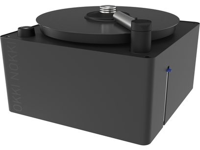 Machine lave disque Okki Nokki One noir, vue de dessus, couvercle fermé, forme rectangulaire arrondie, plastique noir mat