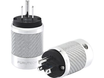 FI-50M NCF (R) power adapter with textured silver cylindrical body, metal connectors, and black tips