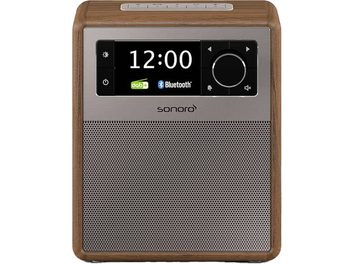 Sonoro Easy-radio i valnøddetræ og børstet sølvmetal, LCD-skærm, knapper, højttalergitter