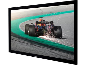Σταθερή οθόνη Lumene Movie Palace UHD 4K 450C που απεικονίζει ένα κόκκινο μονοθέσιο της Φόρμουλας 1 να φρενάρει σε μια στροφή