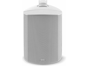 Focal 100 OD6 hvid udendørs højttaler, cylindrisk form, metalrist på forsiden, set forfra