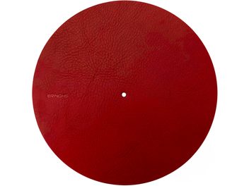Turntable platter mat Bringhs, circular, textured carmine, central hole, textured surface, top view, white background