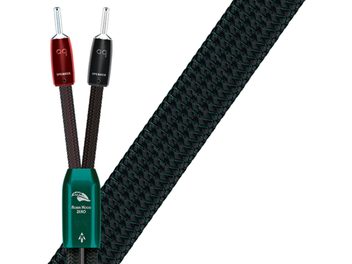 Câble audio Audioquest Robin Hood Zero 72V DBS tressé noir et vert avec connecteurs banane rouges et noirs