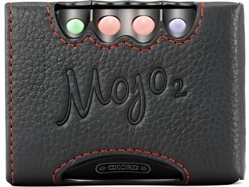Μαύρη δερμάτινη θήκη για το Chord Mojo 2, ορθογώνια, με ανάγλυφο λογότυπο, 4 έγχρωμα κουμπιά, γκρι αδιάβροχη επένδυση στο εσωτερικό