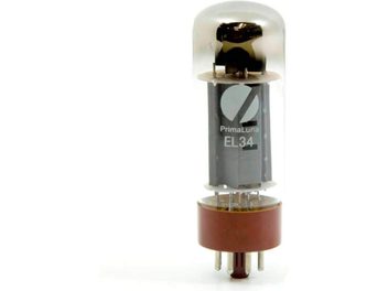 PrimaLuna EL34 Silver Label elektroniska vakuuma lampa, ar caurspīdīgu stikla korpusu, iekšējām elektrodēm un sudraba krāsas metāla bāzi